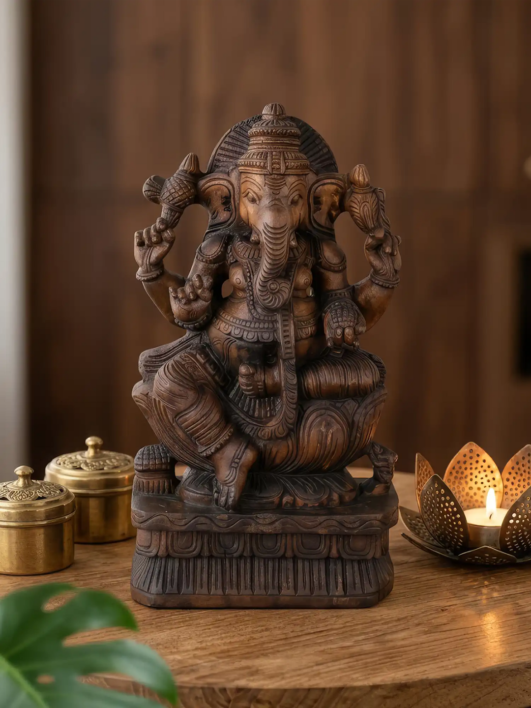 Wooden Lord Ganesha statue for living room and temple decor