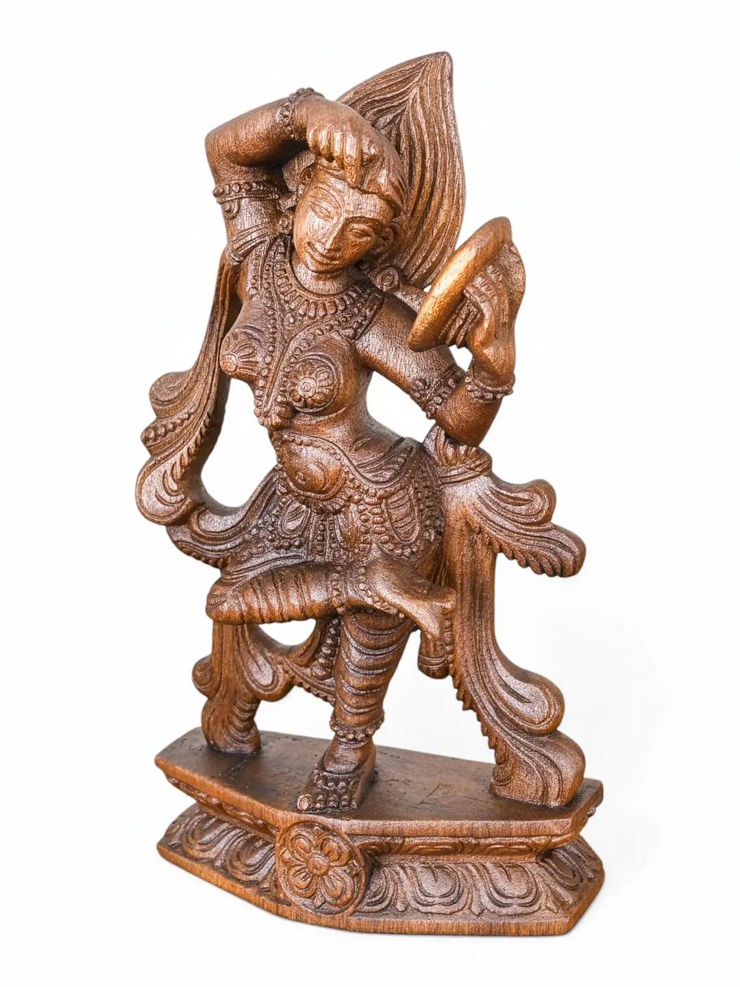 Wooden decorative sculpture inspired by ancient Indian temple architecture.