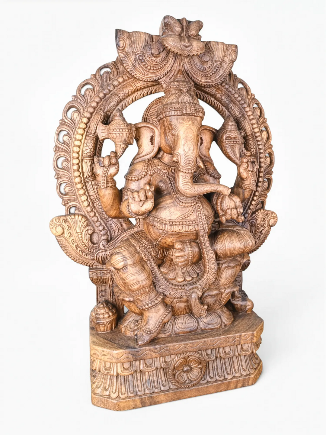 Luxury wooden Lord Ganesha statue with intricate hand carving.