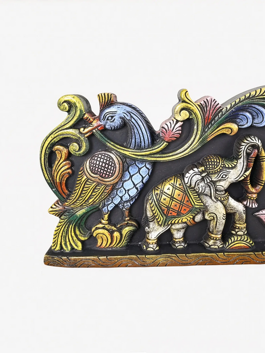 Handcrafted multicolour Gaja Lakshmi panel with twin elephants for traditional home decor