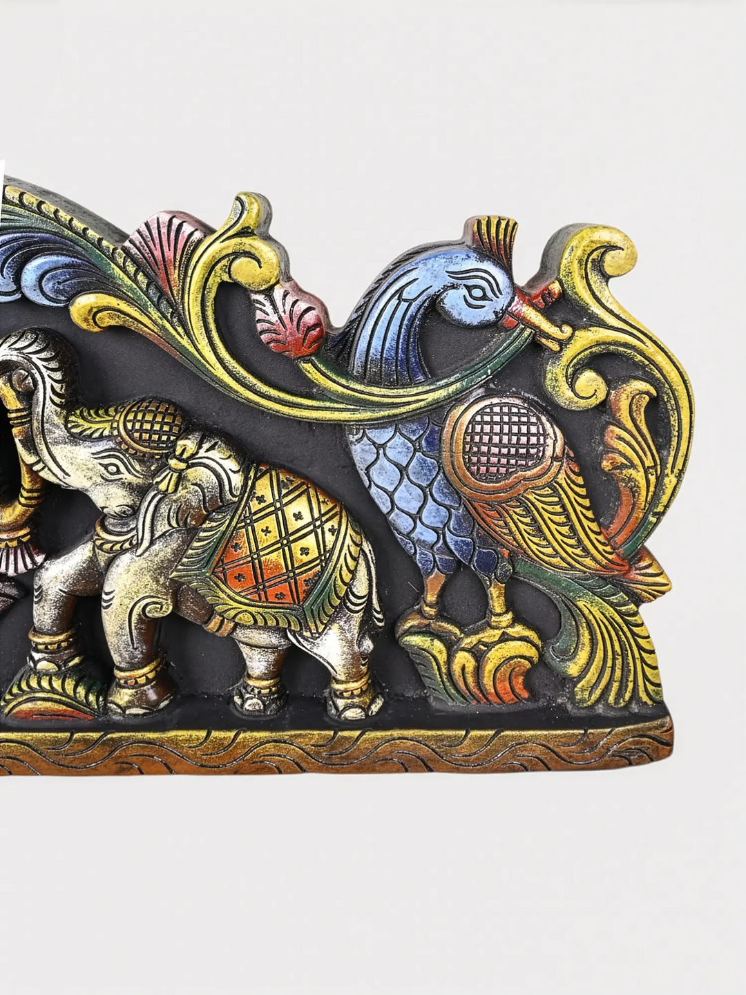 Divine multicolour Lakshmi panel with elephant motifs for pooja room and temple decor