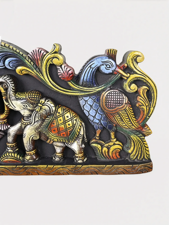 Divine multicolour Lakshmi panel with elephant motifs for pooja room and temple decor