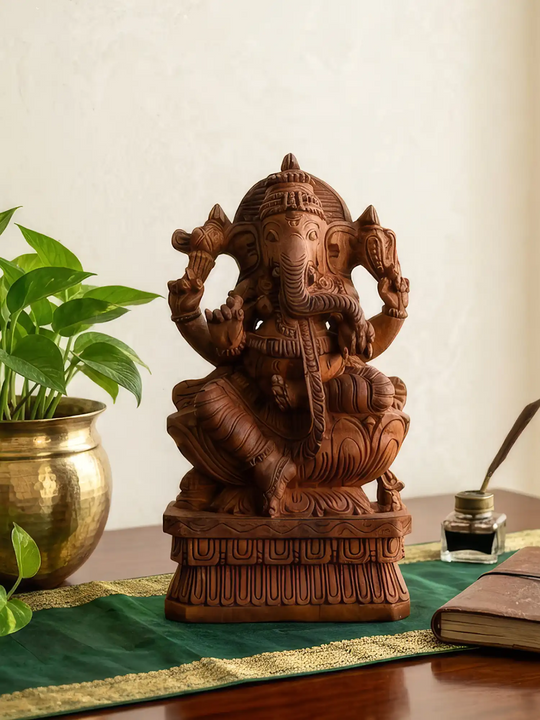Intricately carved wooden Lord Ganesh wall décor