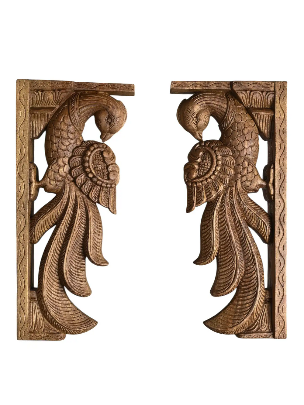 Hand carved peacock wooden corbels for elegant wall decoration