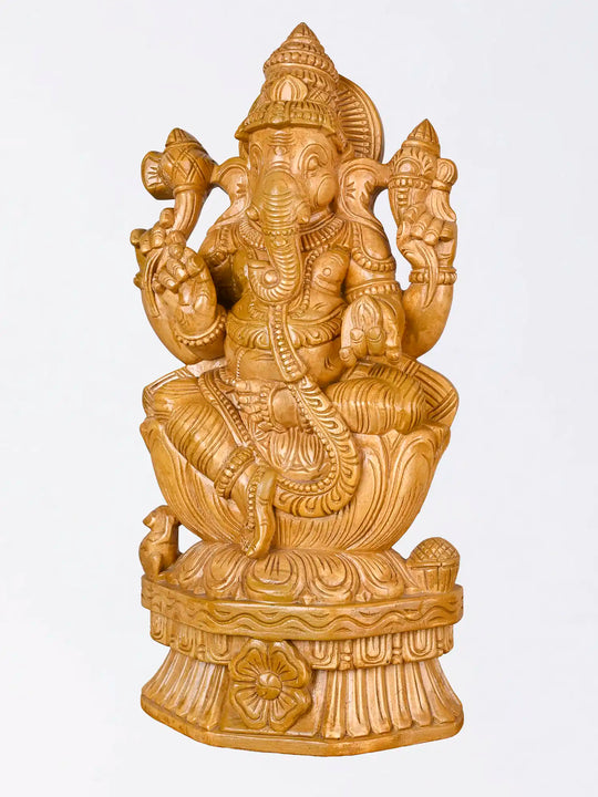 Traditional Ganapathi wooden idol for home decor
