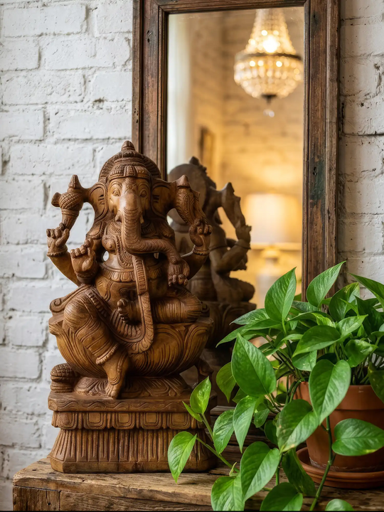 Traditional Ganapathi wooden idol for office and home