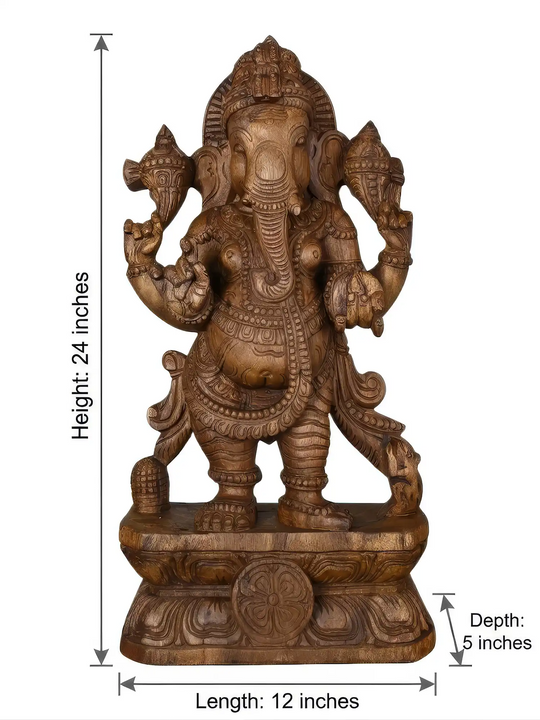Traditional Hindu Ganesha wooden statue for home decor
