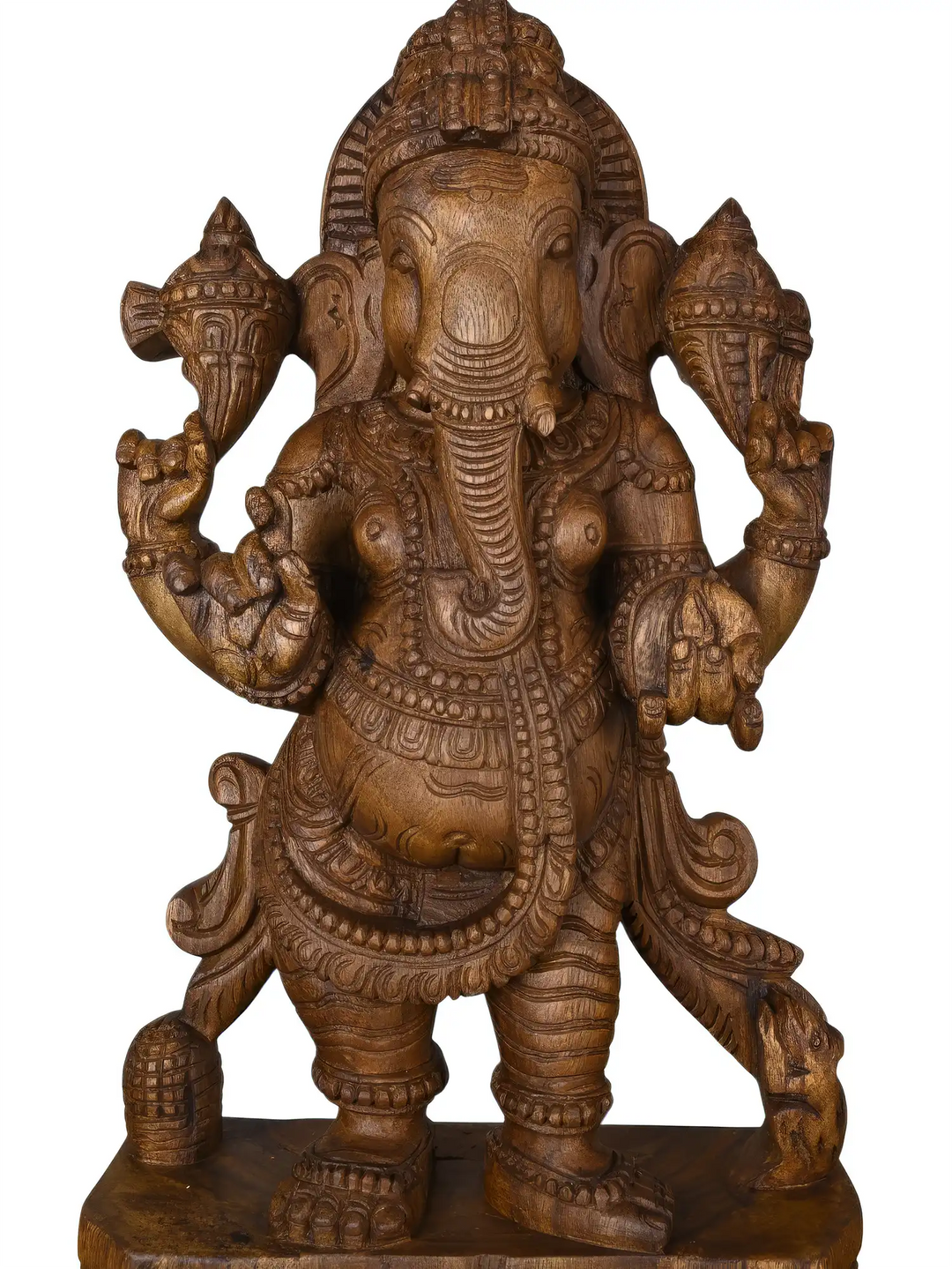 South Indian traditional wooden Standing Ganesha sculpture