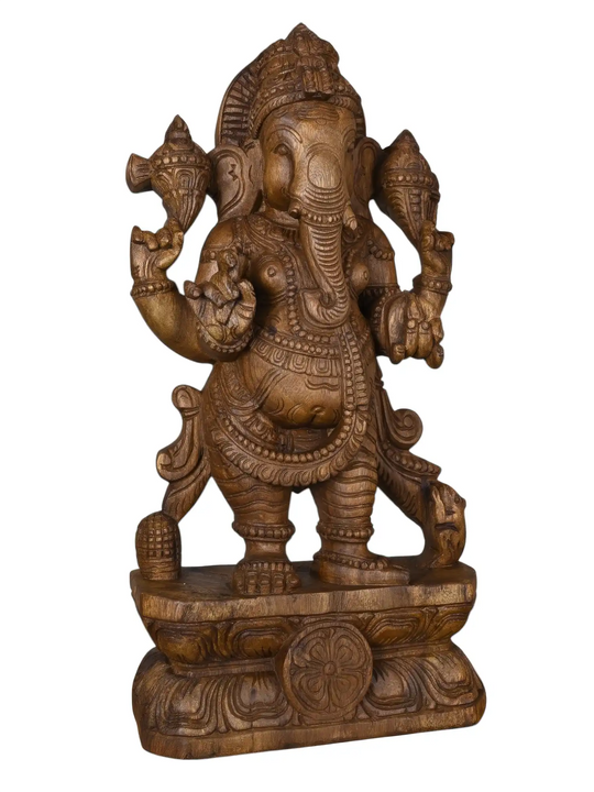 Wooden Standing Ganesha idol for pooja room and temple