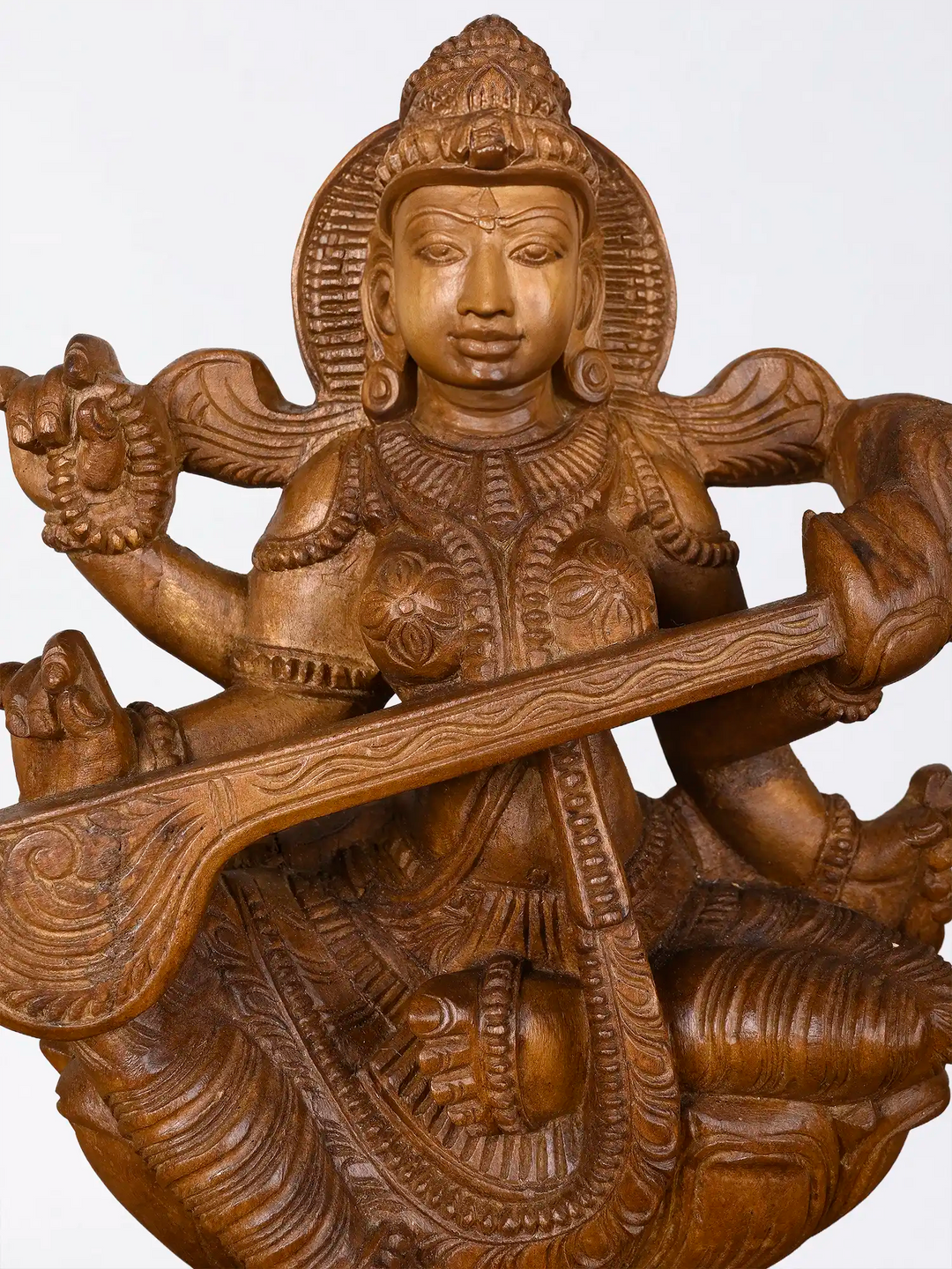 Wooden Saraswathi idol for study room decoration