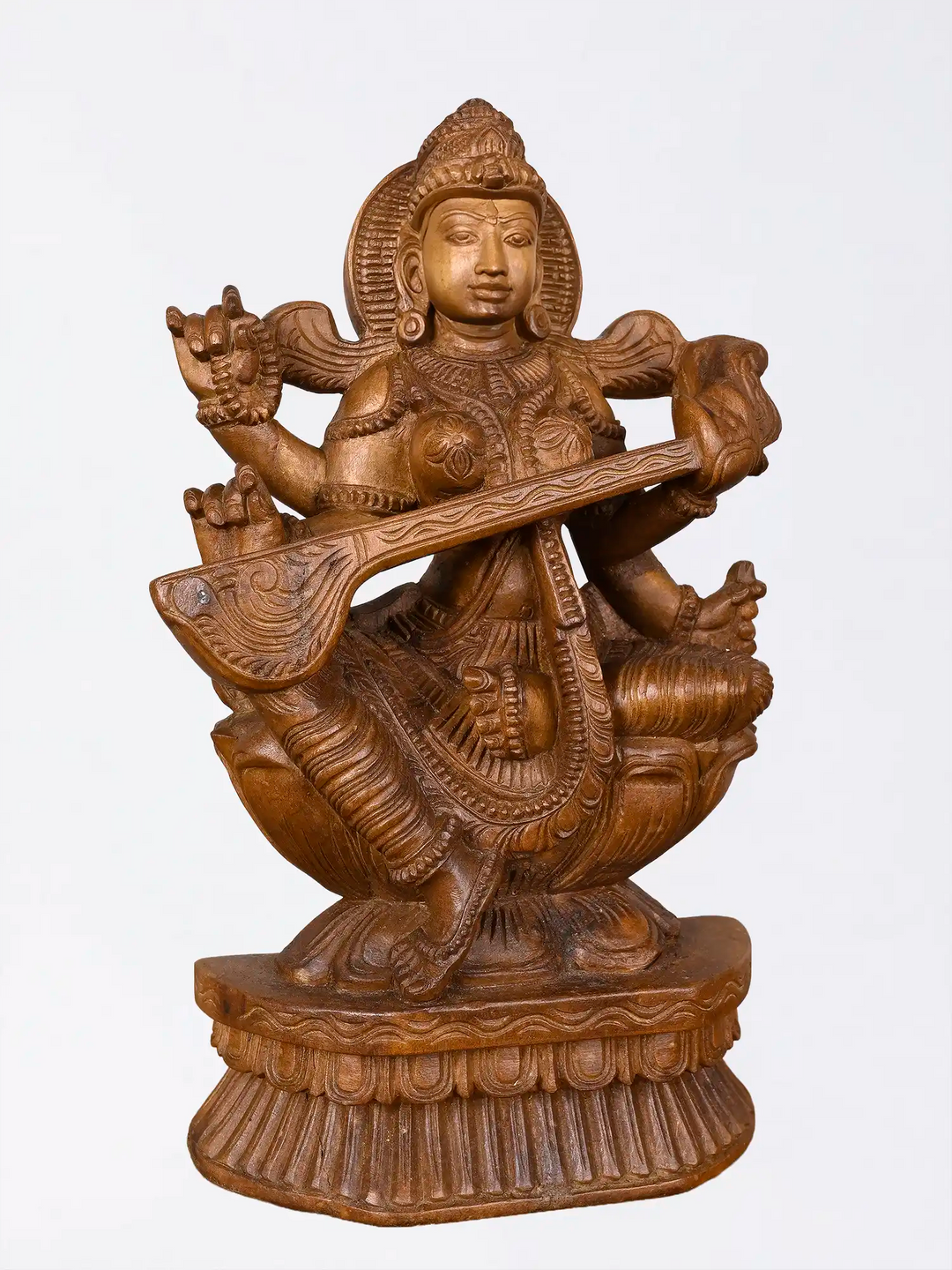 Traditional Indian Goddess Saraswati wooden statue