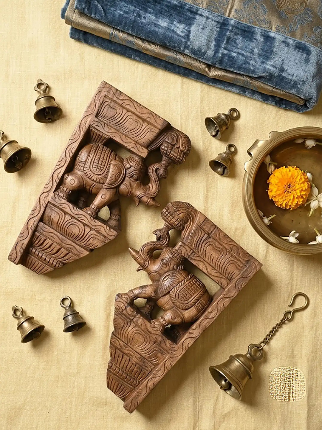 Indian Temple Style Elephant Corbels for Wooden Architecture 18"