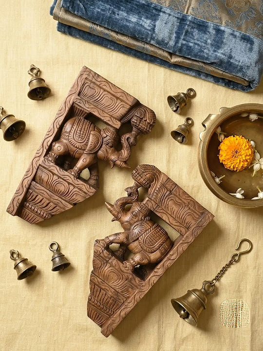 Indian Temple Style Elephant Corbels for Wooden Architecture 18"