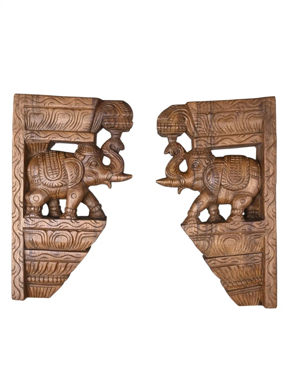 Indian Temple Style Elephant Corbels for Wooden Architecture 18"