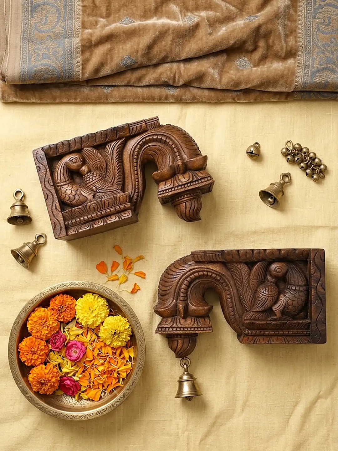 Handcrafted Bodhil wooden architectural corbel