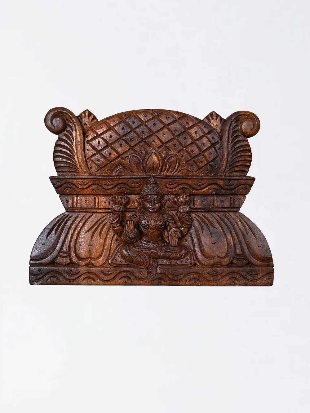 Handcrafted wooden Gopuram wall panel with traditional temple carvings