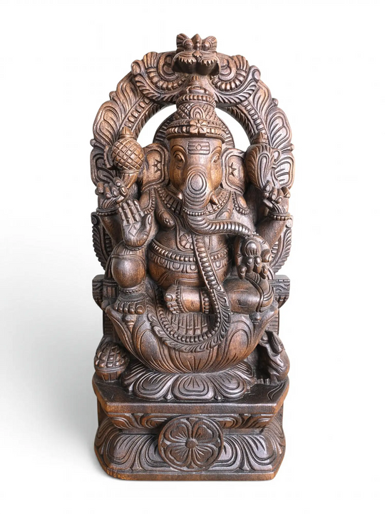 Prabhavalli Ganesha Wooden Sculpture -Traditional Divine Decor 24"