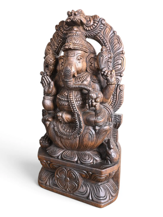 Prabhavalli Ganesha Wooden Sculpture -Traditional Divine Decor 24"