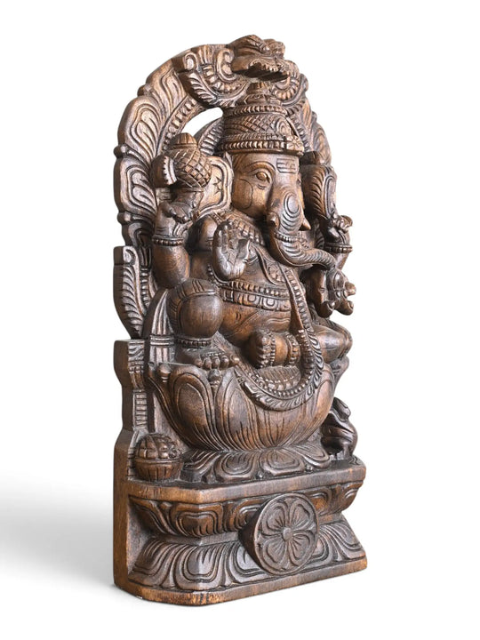 Prabhavalli Ganesha Wooden Sculpture -Traditional Divine Decor 24"