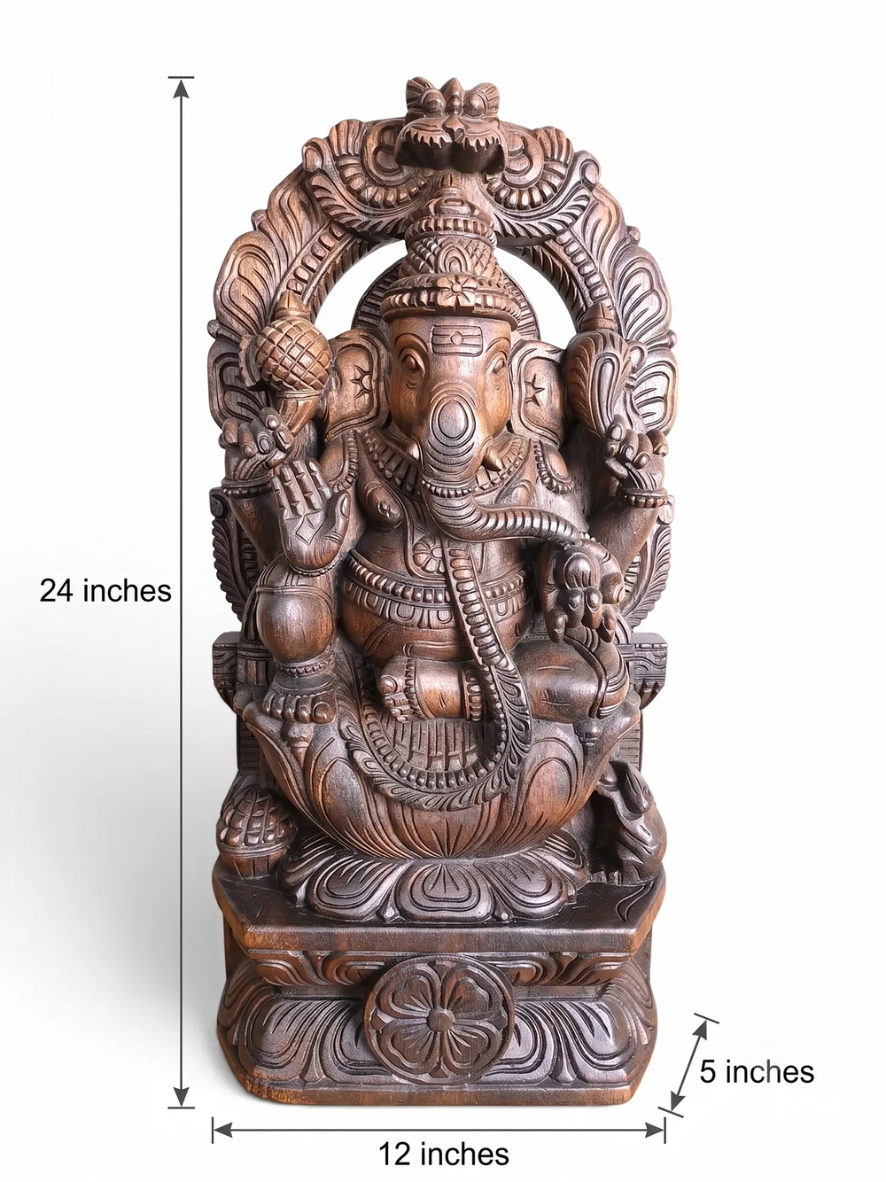 Prabhavalli Ganesha Wooden Sculpture -Traditional Divine Decor 24"