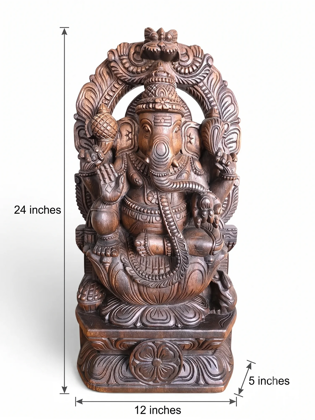 Prabhavalli Ganesha Wooden Sculpture -Traditional Divine Decor 24"