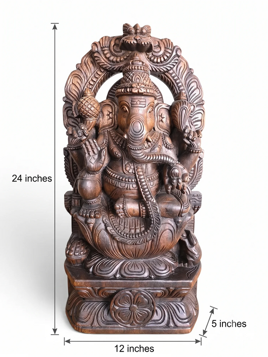 Prabhavalli Ganesha Wooden Sculpture -Traditional Divine Decor 24"