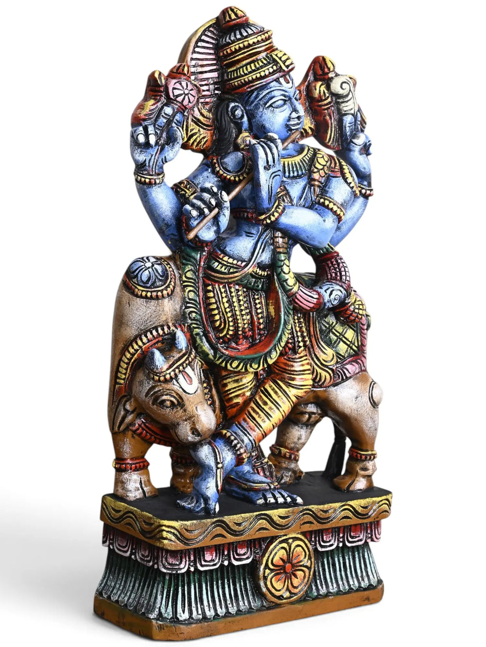 Multicoloured wooden Krishna decorative sculpture