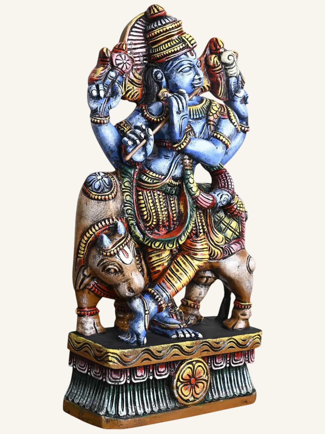 Multicoloured Krishna Wooden Sculpture – Indian Traditional Decor 24"