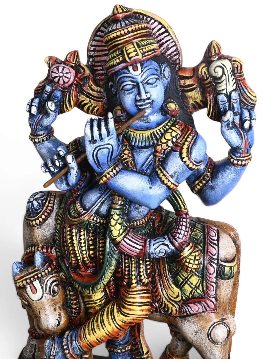 Multicolour Lord Krishna wooden wall decor