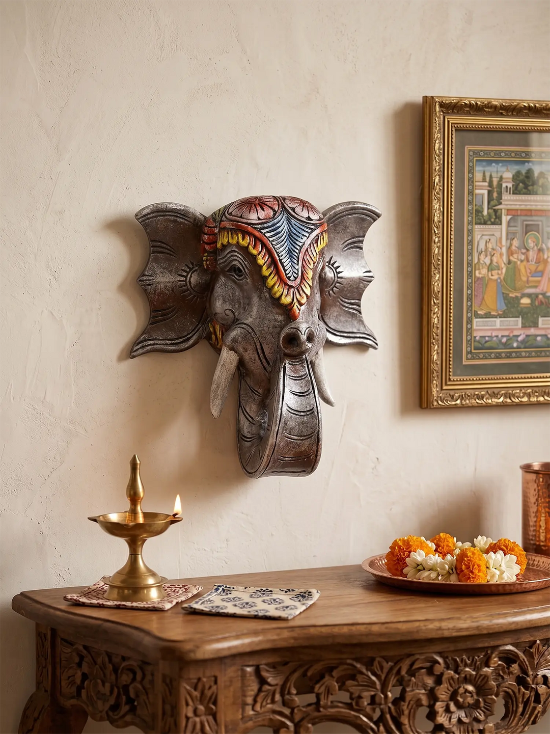 Handmade multicoloured elephant wall sculpture