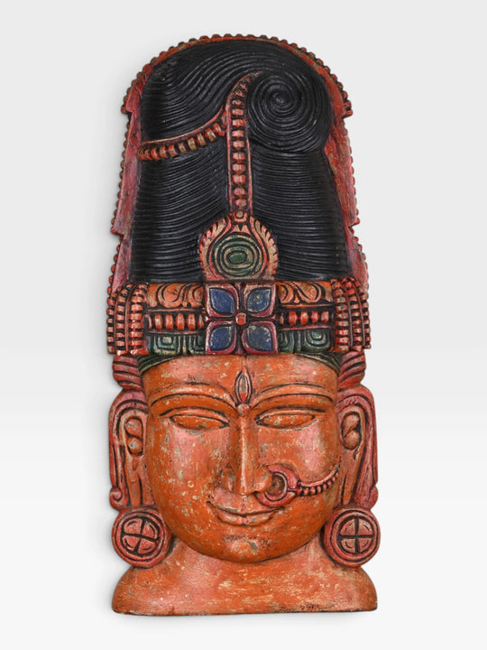 Intricately Carved Wooden Parvathy Face Mask