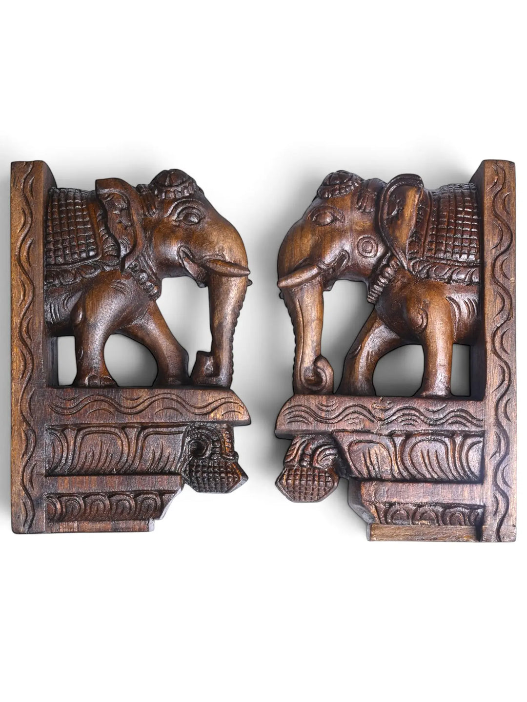 Traditional  Hand-Carved Wooden elephant Wall brackets  11"