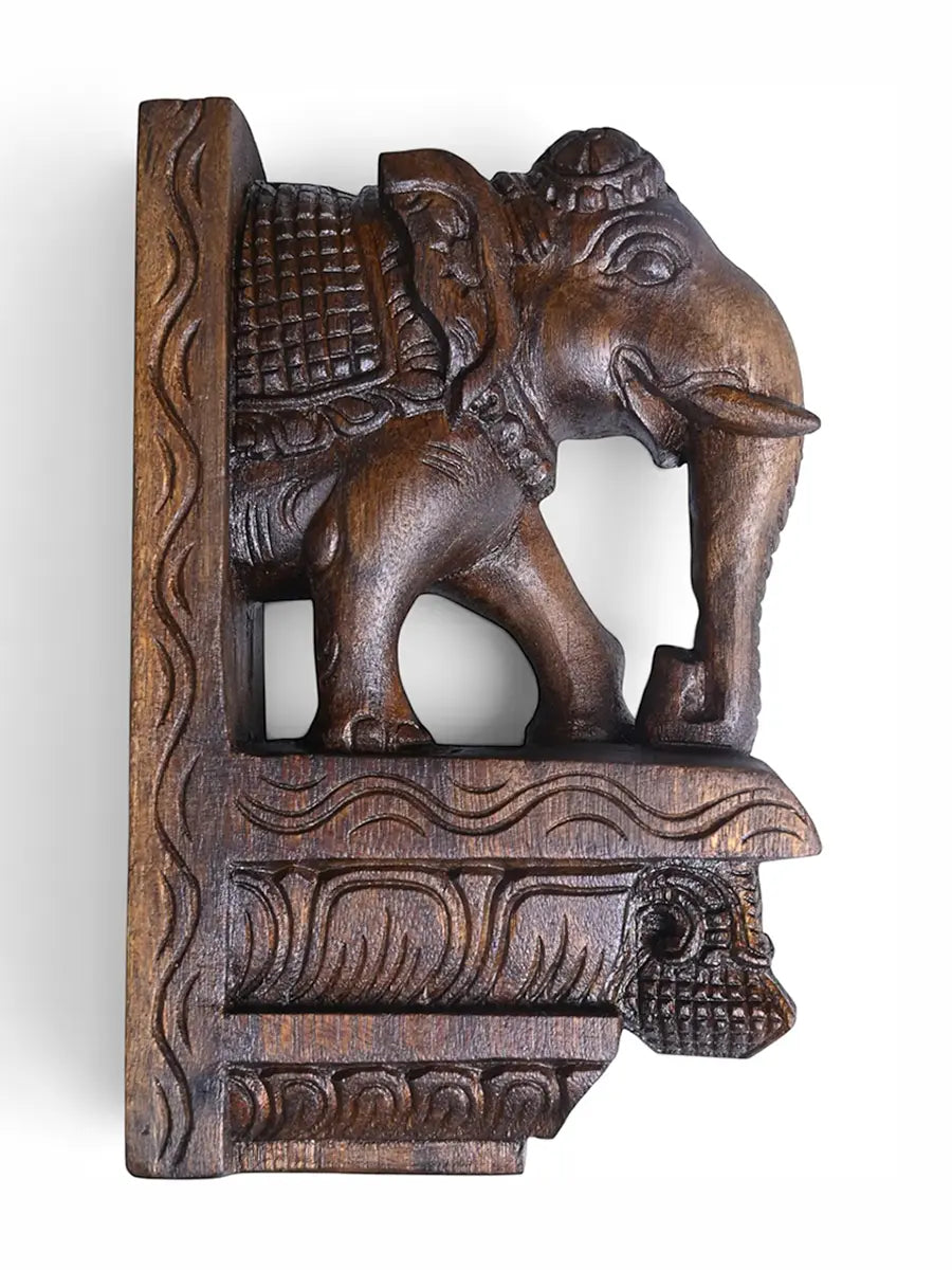 Traditional  Hand-Carved Wooden elephant Wall brackets  11"