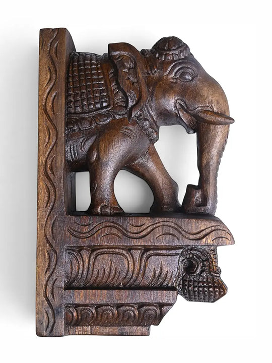 Traditional  Hand-Carved Wooden elephant Wall brackets  11"
