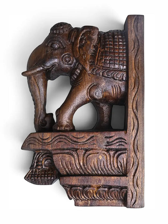 Traditional  Hand-Carved Wooden elephant Wall brackets  11"