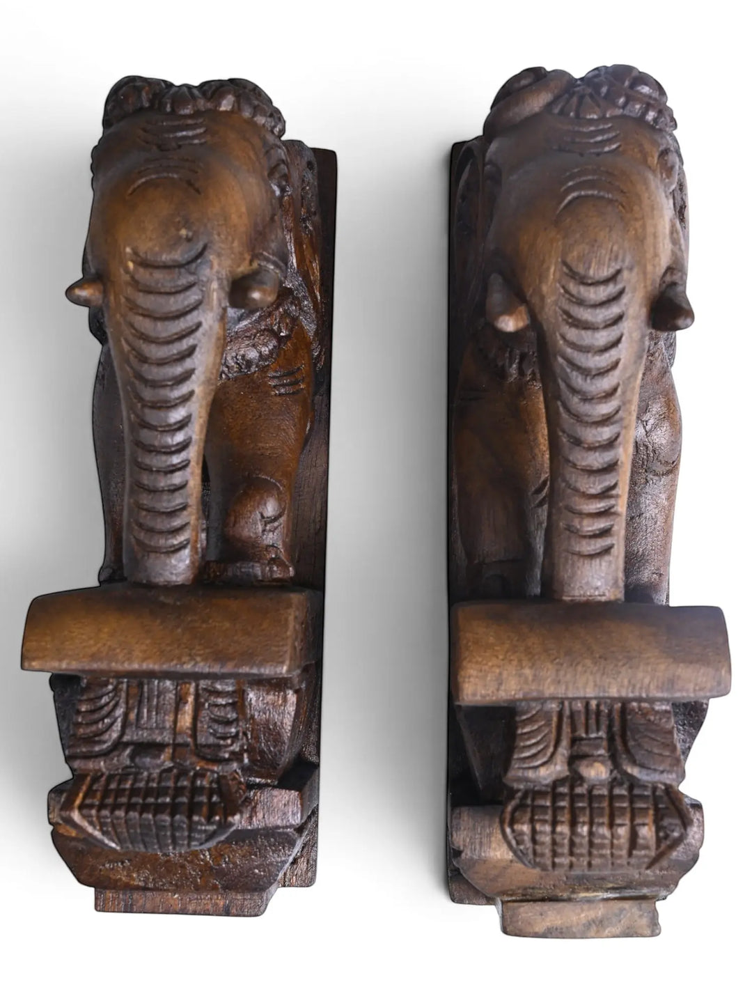 Traditional  Hand-Carved Wooden elephant Wall brackets  11"