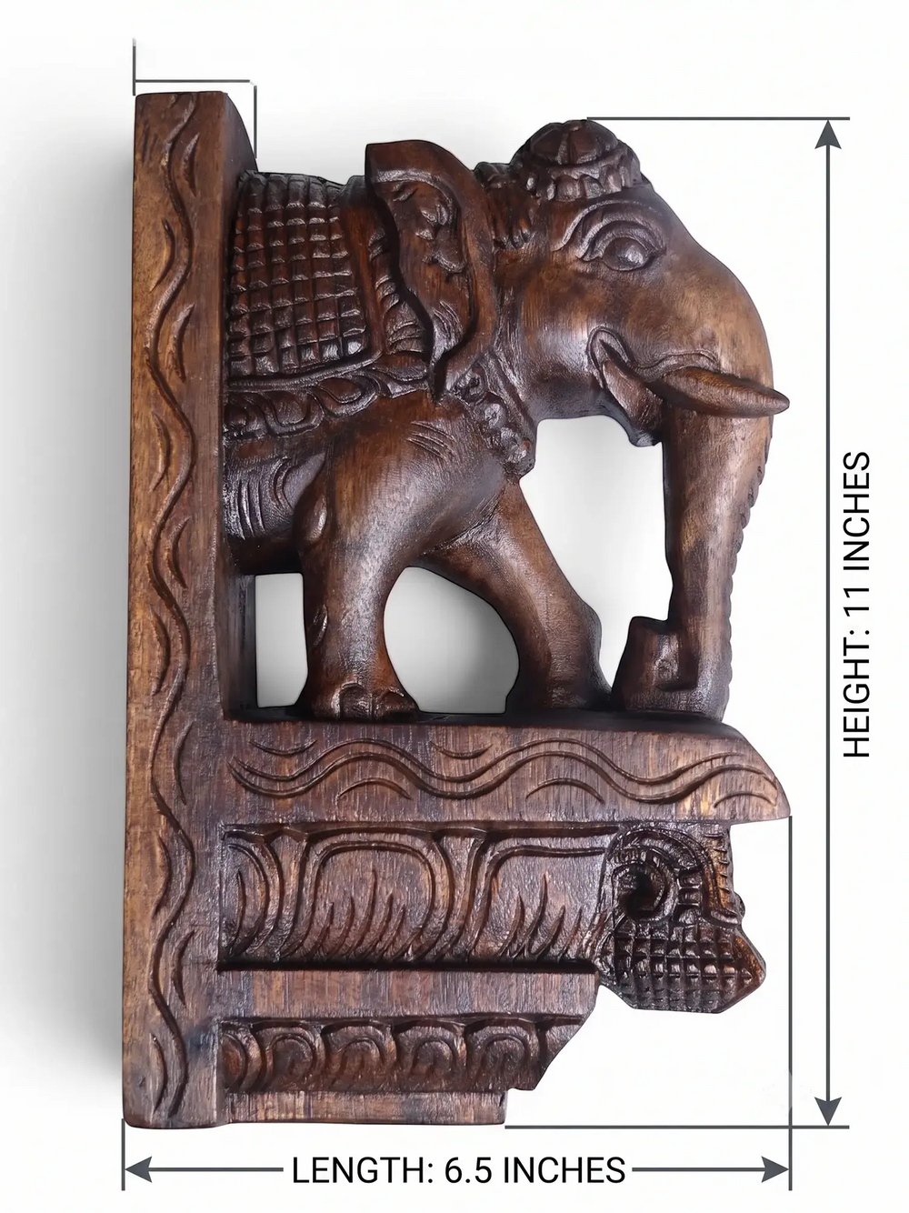 Wooden elephant Bracket Side View With Dimesion