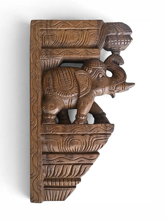 Traditional Wooden Elephant Brackets Pair – Hand Carved Corbel 15"