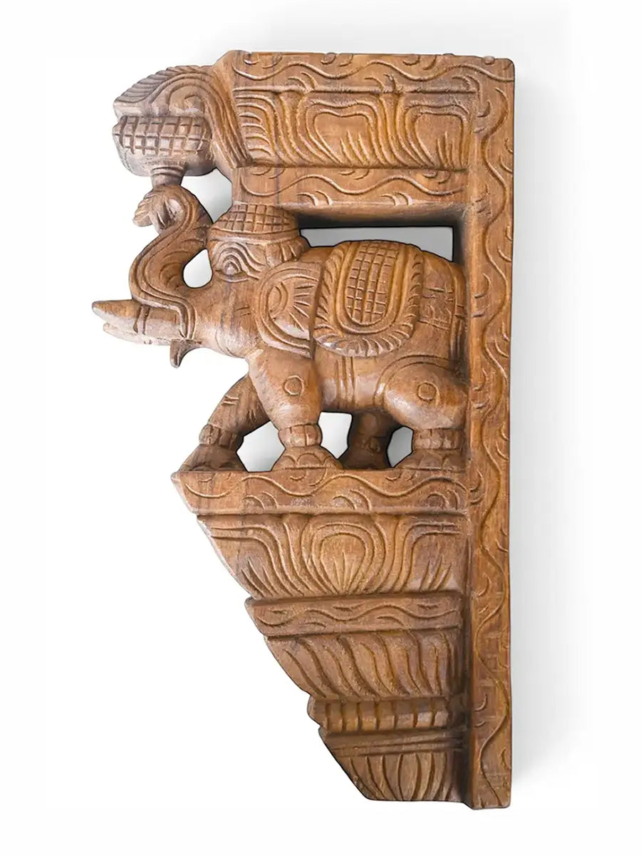 Traditional Wooden Elephant Brackets Pair – Hand Carved Corbel 15"