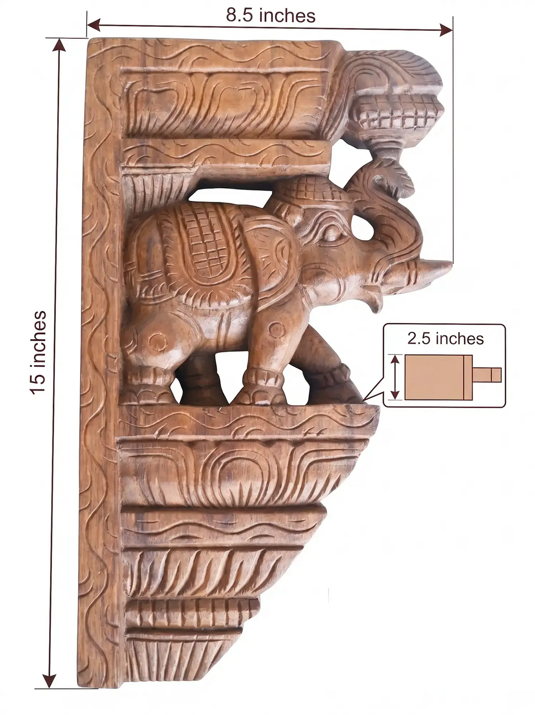 Traditional Wooden Elephant Brackets Pair – Hand Carved Corbel 15"