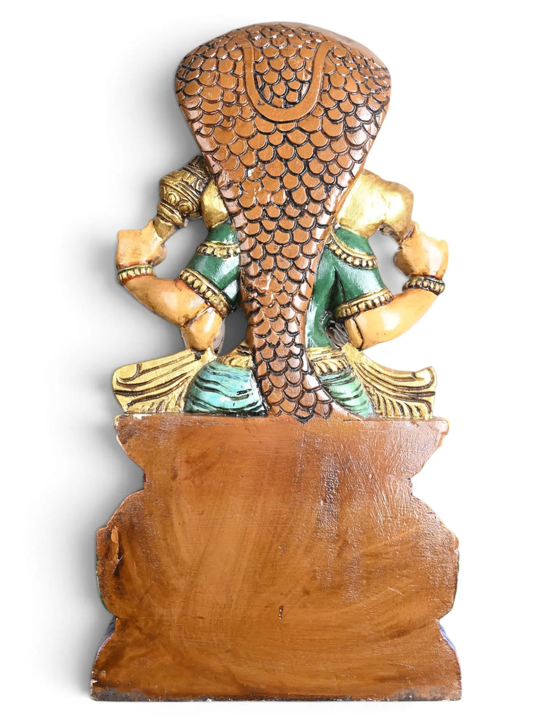 Wooden Multicoloured Mariamman Sculpture Sitting Under Panchamukha Naga 29"