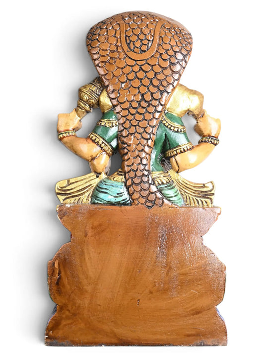 Wooden Multicoloured Mariamman Sculpture Sitting Under Panchamukha Naga 29"