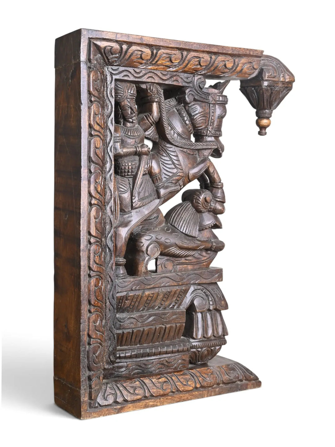 Traditional Man Riding horse and yali wooden wall bracket hand carved