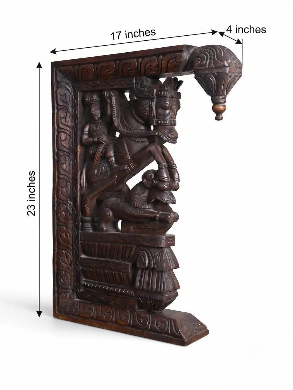 Traditional Man Riding horse and yali wooden wall bracket hand carved