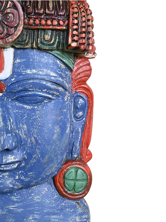  multicolored wooden Lord Vishnu wall mask Half Faced Exposture