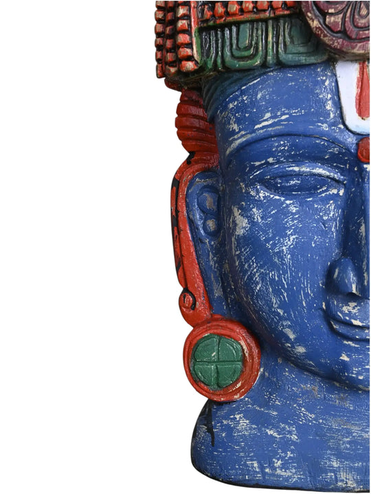multicolored wooden Lord Vishnu wall mask Half Faced Exposture