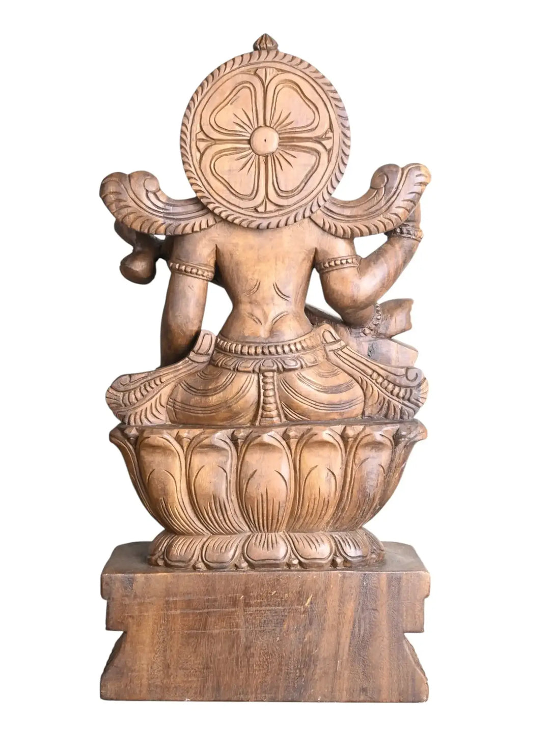 Traditional wooden Goddess Saraswathi sculpture