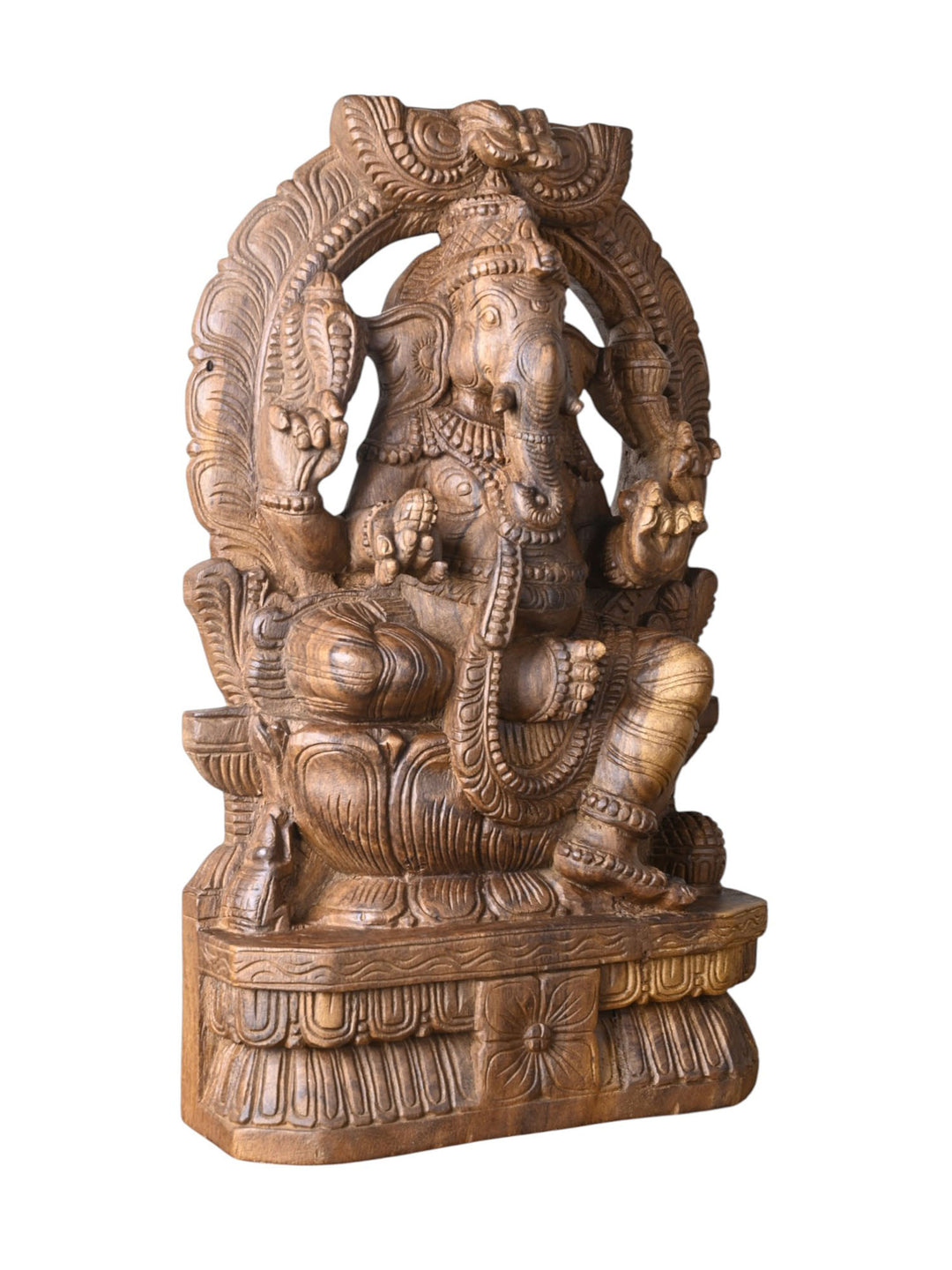 Intricately carved wooden Prabavali Ganesha statue