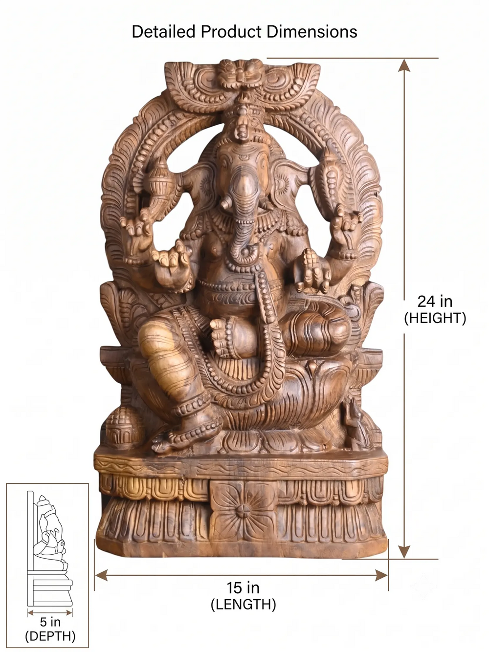 Traditional wooden Ganesha idol with Prabavali
