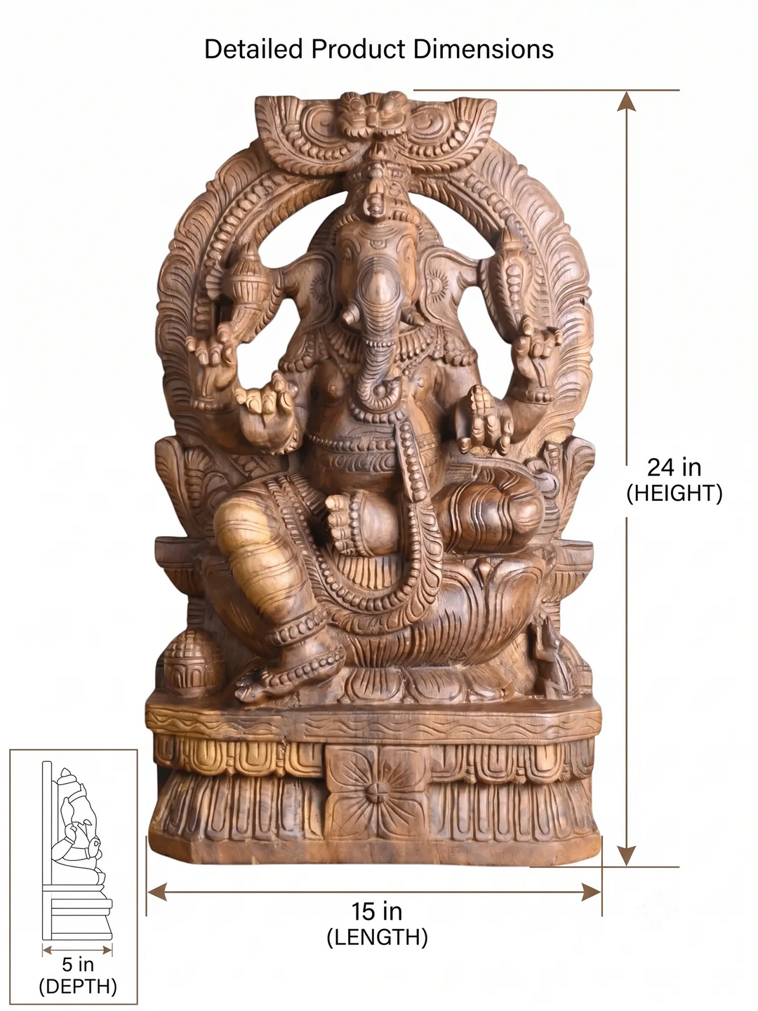 Traditional wooden Ganesha idol with Prabavali